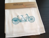 Tandem Bicycle Kitchen Towel - Screen Printed Cotton Flour Sack Towel - Bikes are for Lovers - Tandem Bike Dish Towel