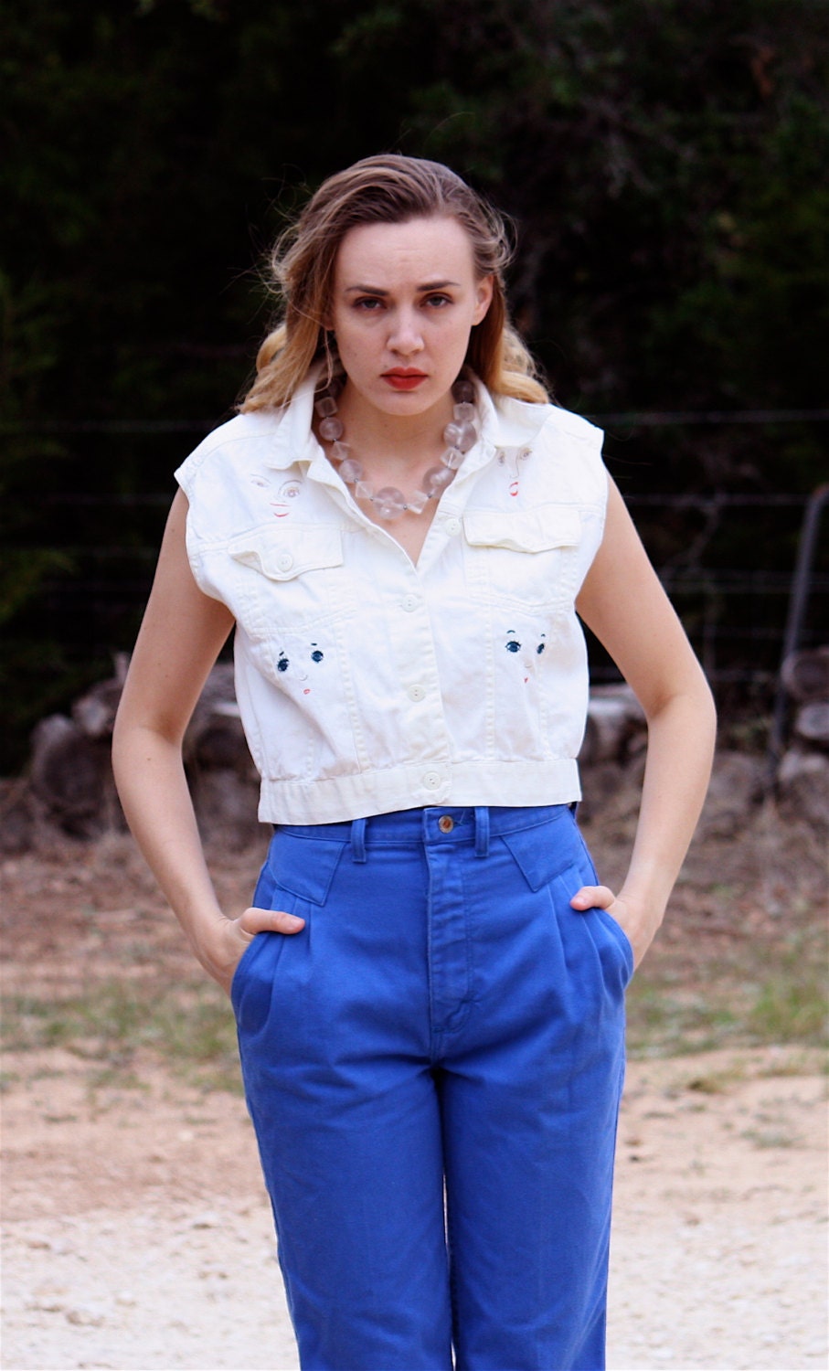 Vintage Cropped White Face Vest