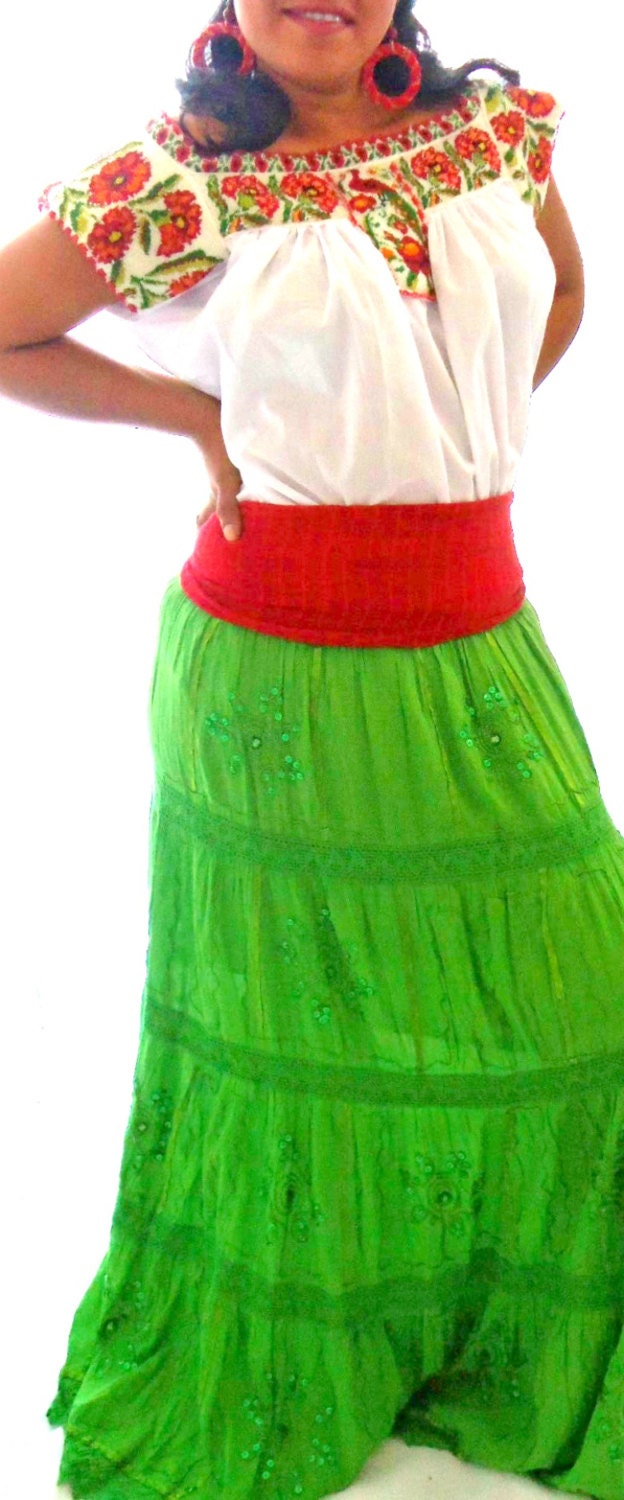 Carmelita de mis amores Mexican Handmade Embroidered Chaquira beaded white blouse-Frida kahlo style