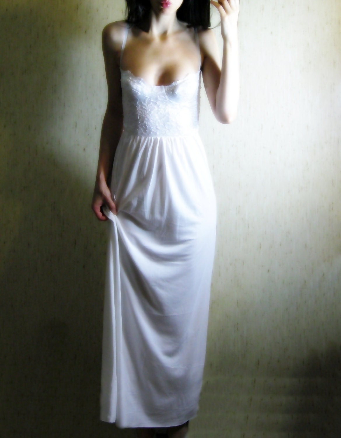 annabel lee - vintage 60s revived gorgeous white organic cotton bamboo hippie boho lace maxi sundress dress xs
