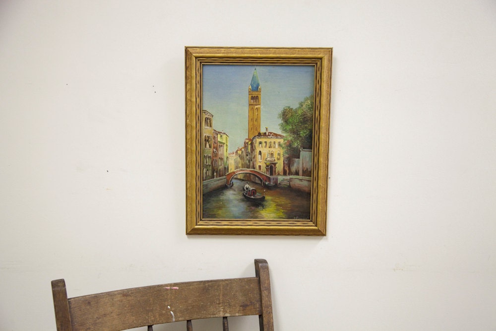 Venice Italy Painting of Bridge and Gondola Ride