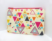 Zipper Coin Purse Cell Phone Pouch Padded Camera Case Washi Triangles Pink