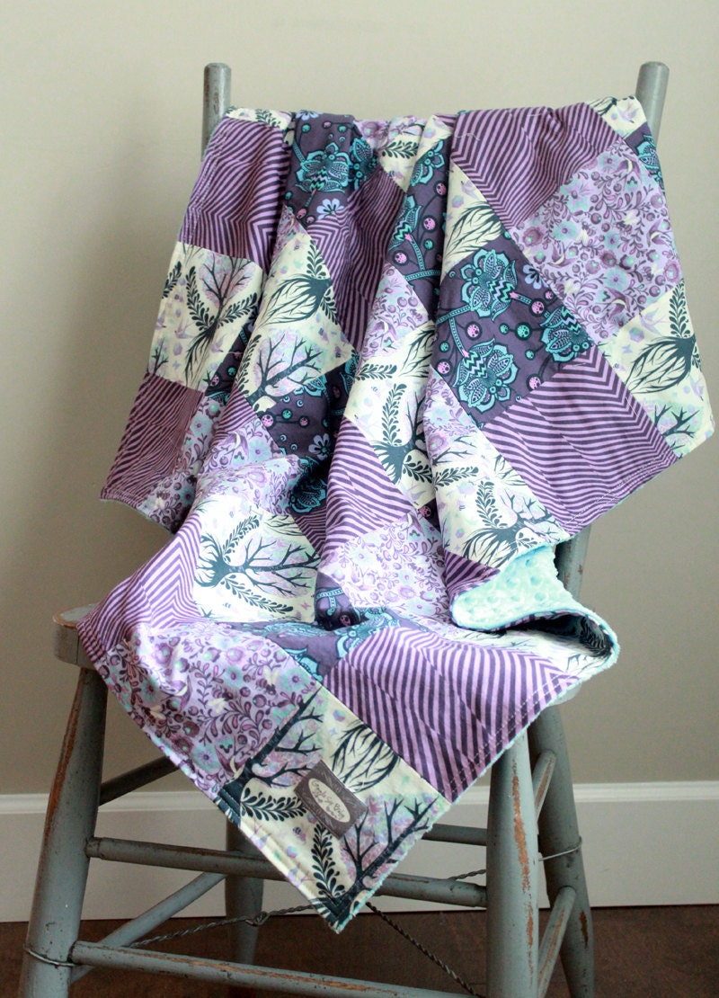 Baby Blanket, Modern Baby Quilt - Purple and Aqua