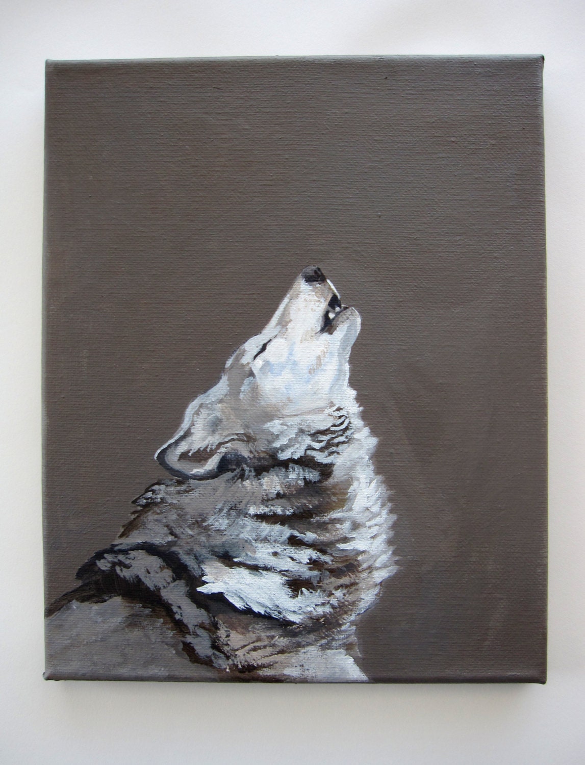 Howling at the moon, Original acrylic painting, Wolf portrait