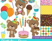 Birthday Bear - Digital paper and clip art set