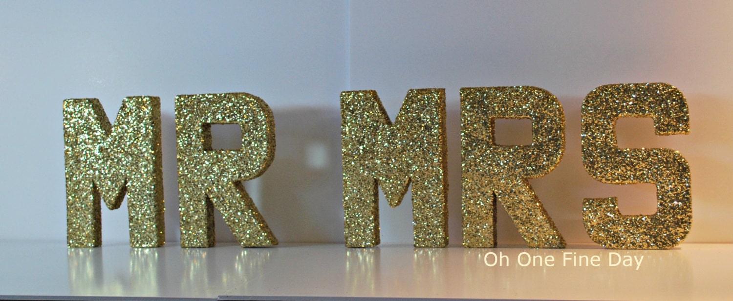 GOLD GLITTERED LETTERS Signage Featured on "Wedding Chicks" Black Tie Wedding, Elegant Celebration