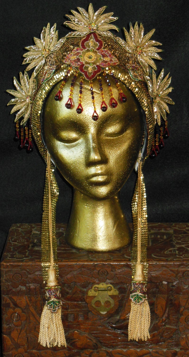 Metallic Golden goddess Queen Princess Fantasy Belly dance tribal fusion Medieval headpiece headdress crown tiara