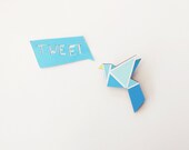 Blue Bird Geometric Brooch