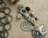 Wine Cork Pendant, Gunmetal and Steel Gray Mixed Media, Owlish