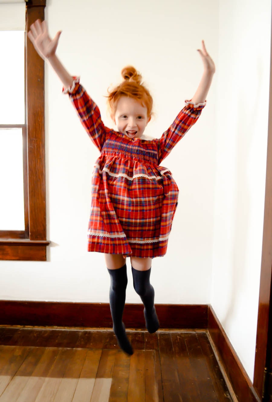 FREE SHIPPING Plaid, Smocked Girl's Dress