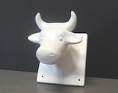 White Faux Bull Wall Mount Head Wall Hanging