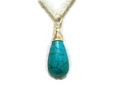 Turquoise Necklace Wire Wrapped Sterling Silver Teardrop Pendant Jewelry