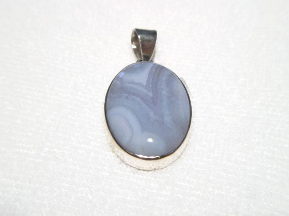 Blue Lace Agate Sterling Silver Pendant, Blue Stone Pendant