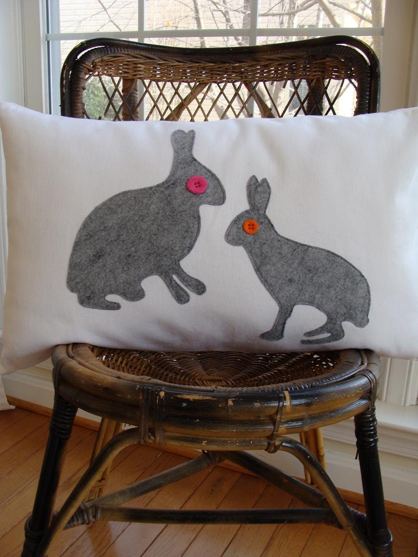 nursery organic accent pillow whimsical pillow with bunnies dreamy natural felt embridery