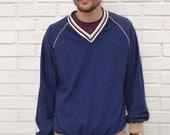 Vintage 60s Mens Federal Blue V Neck Sweater - M