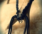 Tyiat - Crystal Necklace set in leather - black Leather Wrapped Crystal Necklace