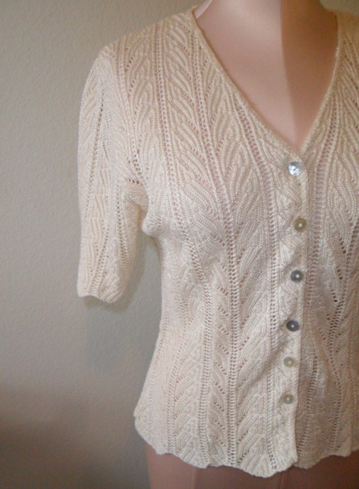 Vintage Sweater Cardigan Lace Knit 1980's Sarah Arizona