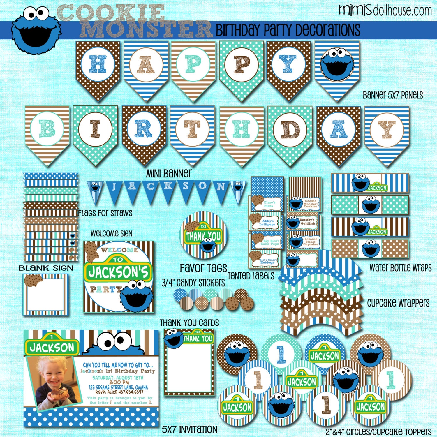 Cookie Monster Party Decorations- Printable Cookie Monster Birthday Party Decorations PDF/JPEG Il_570xn