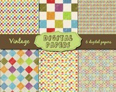 Vintage pattern with squares Printable digital sheets download scrapbooking, cardmaking, party, blog background