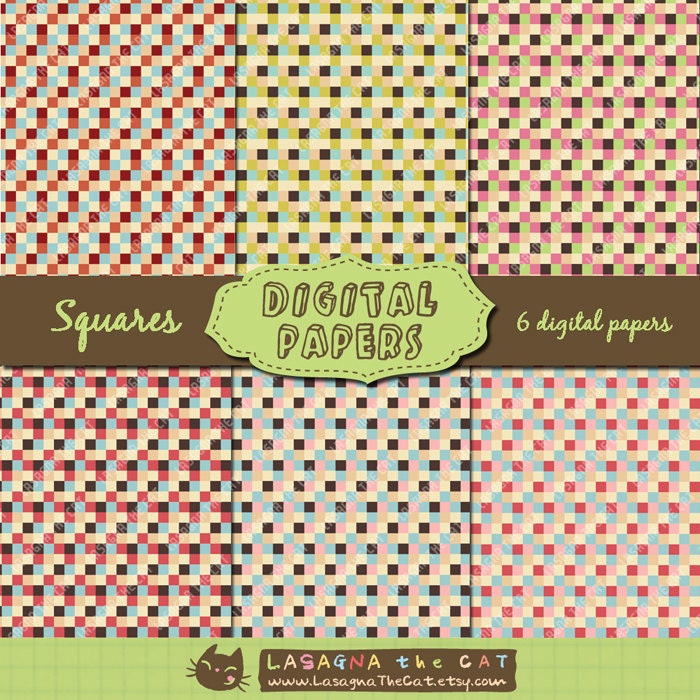 Vintage pattern with squares Printable digital sheets download scrapbooking, cardmaking, party, blog background