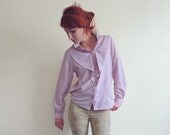 Polka dot ruffle shirt . lavender and white . 80s vintage