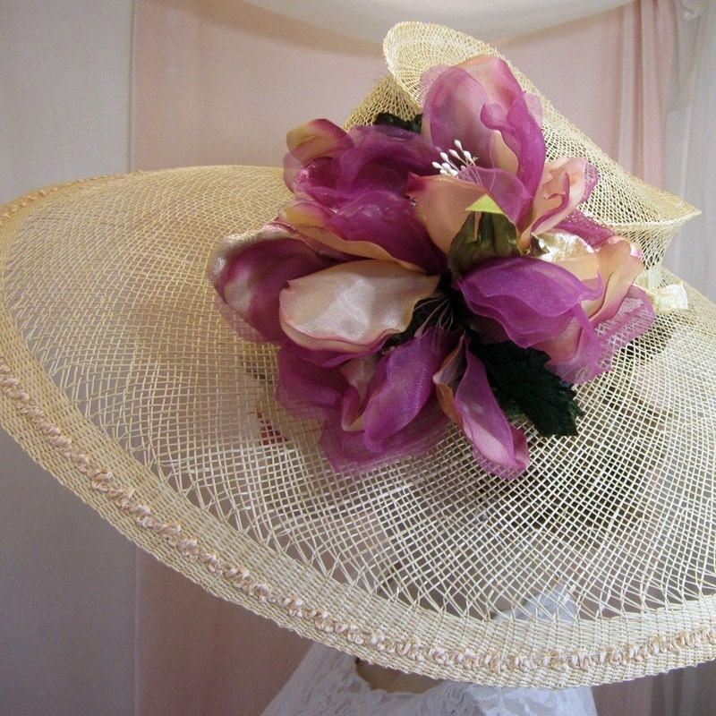 Very large brimmed sophisticated summer straw hat for Kentucky Derby or Downton Abbey event