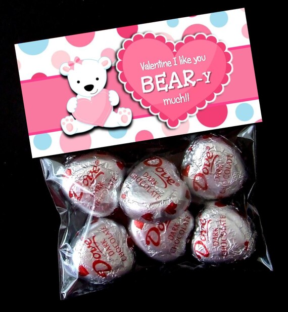 INSTANT DOWNLOAD - Printable Valentine Treat Bag Toppers - Valentine's Day - Pink Bear Il_570xn