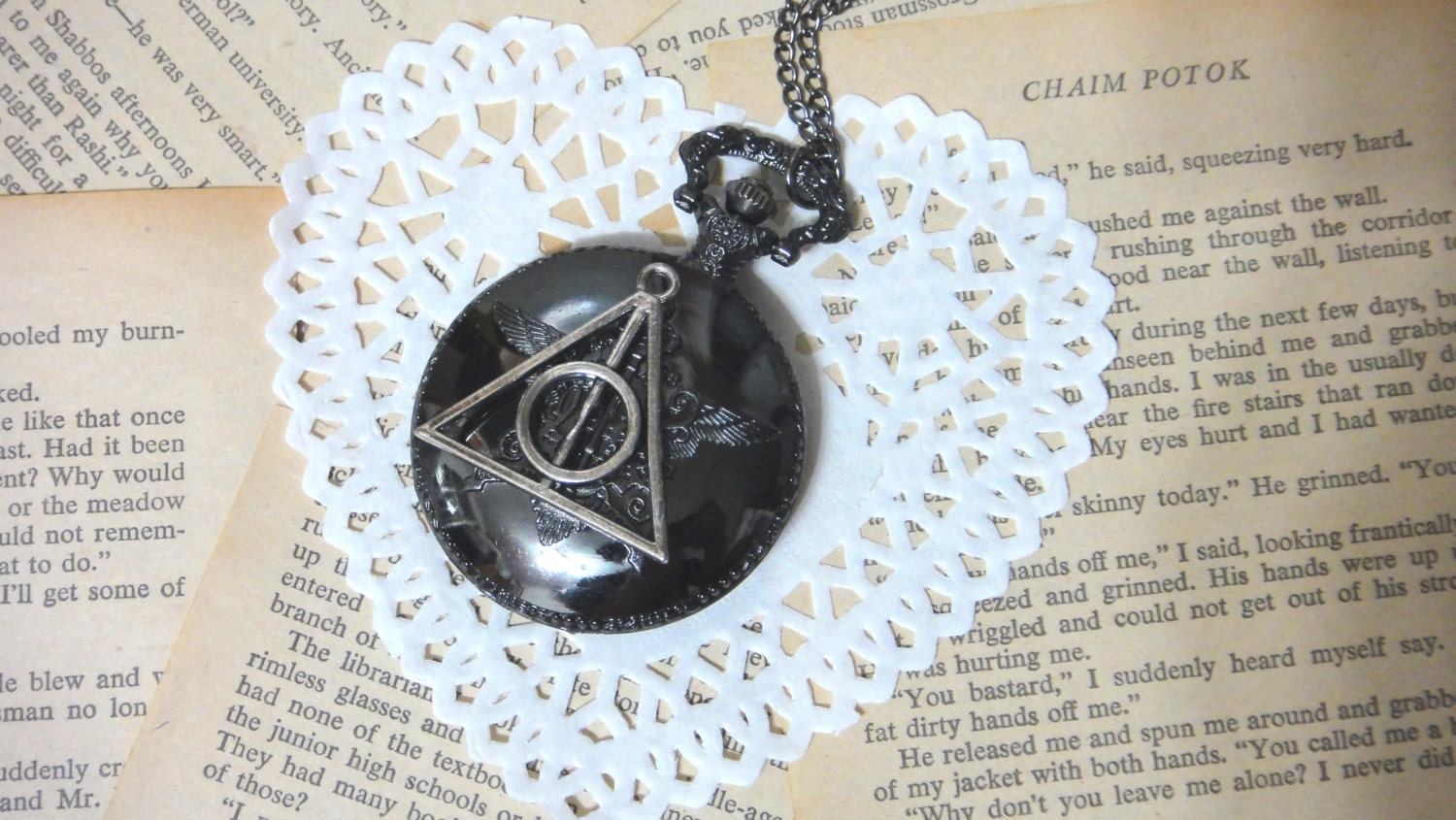 college classic hogwart pocket watch - with a deathly hallows at the back