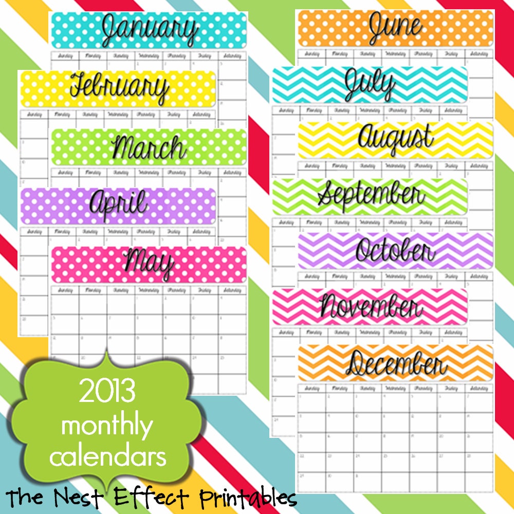 2013 polka dot & chevron monthly calendar PDF document