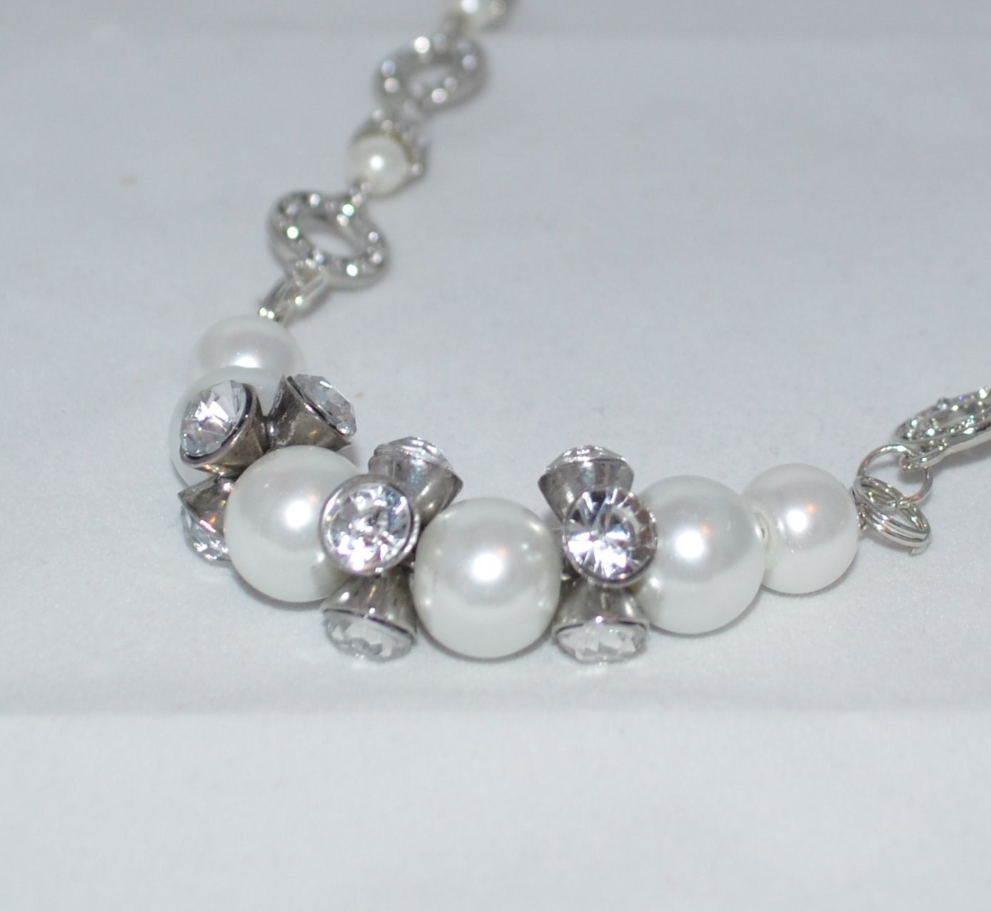 Chunky Pearl and Rhinstone Wedding Necklace