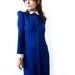 Vintage 1980s St. John Knit Dress. Long Sleeve Electric Blue with Contrasting Collar and Cuffs. Size Medium