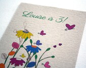Girls birthday party invitations - butterfly flowers - eco-friendly recycled paper