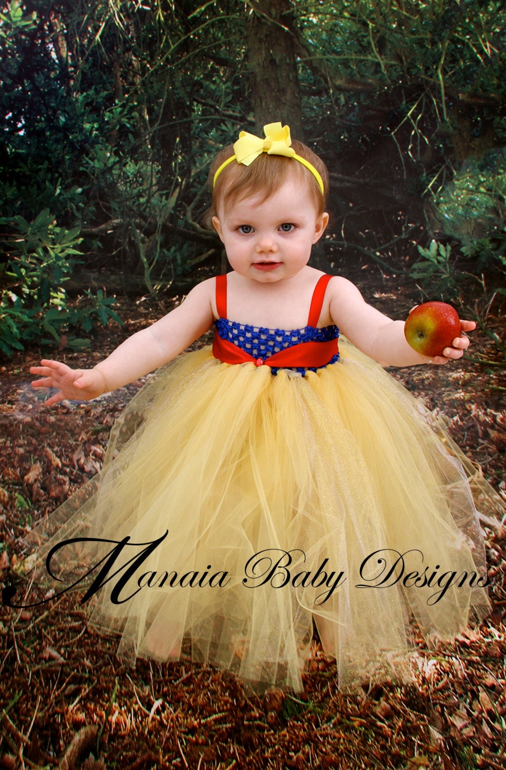 Snow White Inspired Princess Tutu Dress -- Empire Waist, Royal Blue, Yellow, and Red