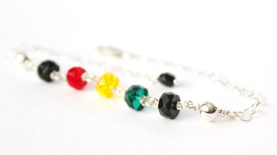 Rasta Silver Bracelet - Reggae Inspired - Sterling Silver