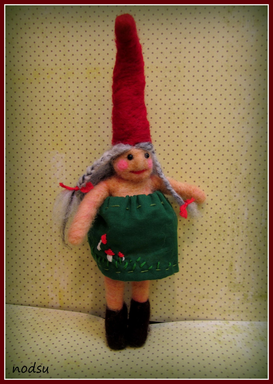 MATURE Naked felted naughty gnome wife with skirt, needle felted nekked lady, humor gift