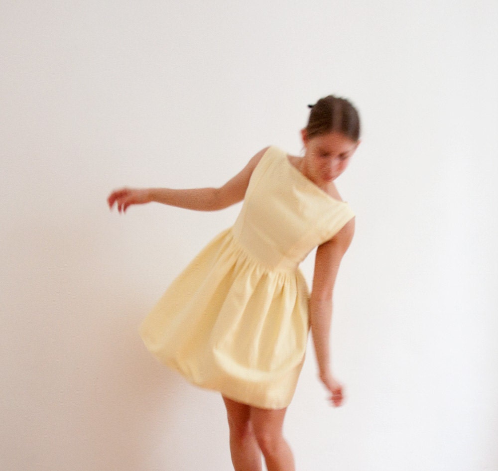 Women's yellow summer dress - classic sleeveless mini dress - boat neckline party dress -made to order