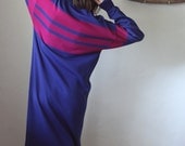 Wool Knit Cobalt Blue Magenta Midlength Long Sleeve Sweaterdress - Magdelina
