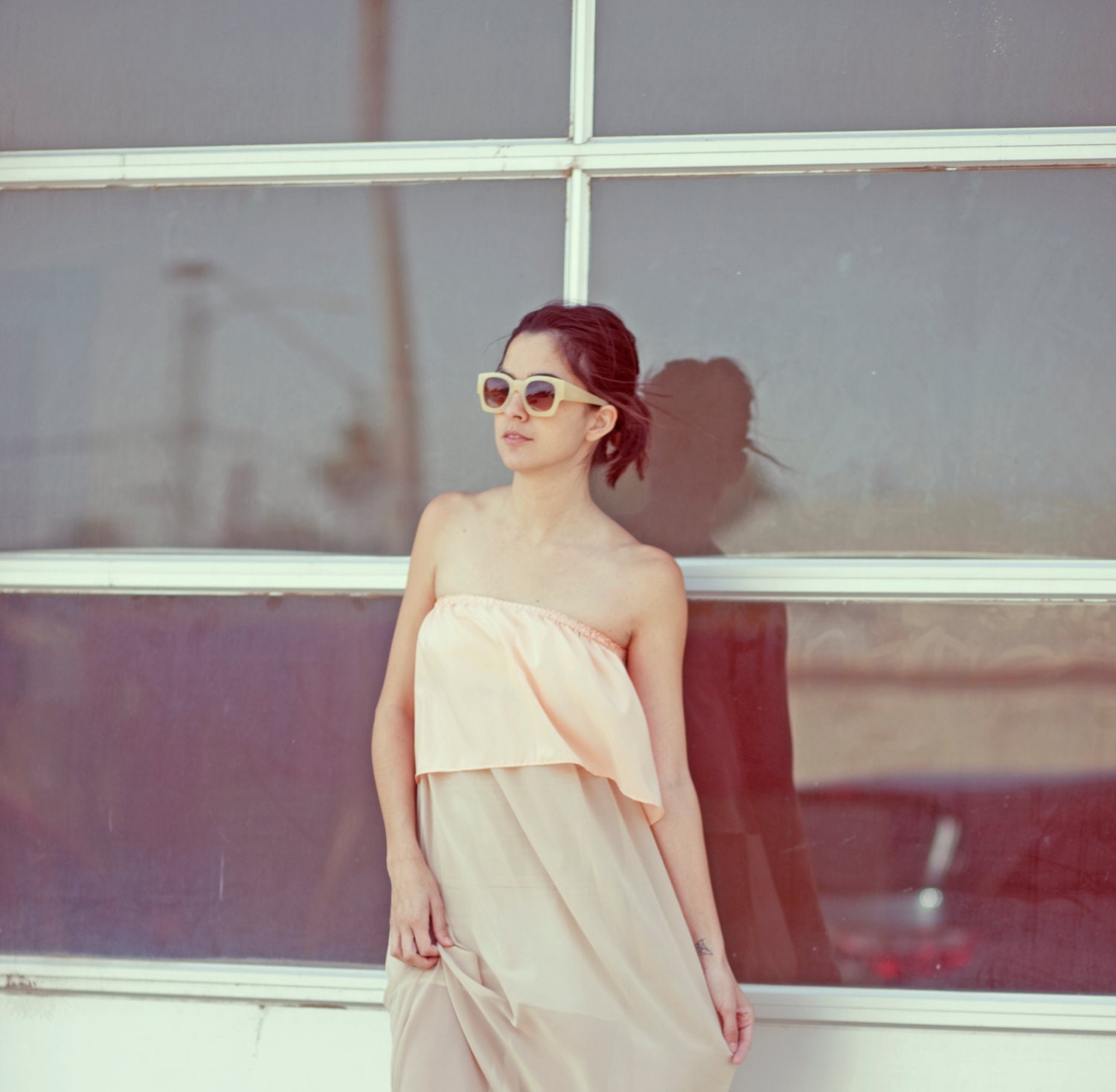 ballerina peach elastic cropped ruffle top