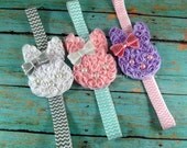 Chiffon Bunny Rabbit Chevron Headband -Easter Headband - YOUR CHOICE - Newborn - Infant - Baby - Toddler - Girl - Photo Prop