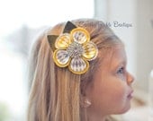 Mellow Yellow & Silver Gray Felt  Flower  HAIR Clip - Harlequin Felt Flower - Baby -Toddler - Girl - Teen -Adult - Photo Prop