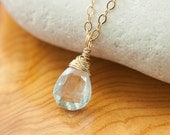 Blue Aquamarine Necklace - Gold. Clear light blue stone jewelry, March Birthstone - Fifi LaBonge -