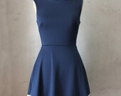 COQUETTE in NAVY - Navy blue dress with pockets // flared circle skirt // ivory crochet // bridesmaid dress // vintage inspired