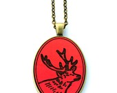 Elk Necklace - Laser Cut and Etched Necklace - Bright Coral