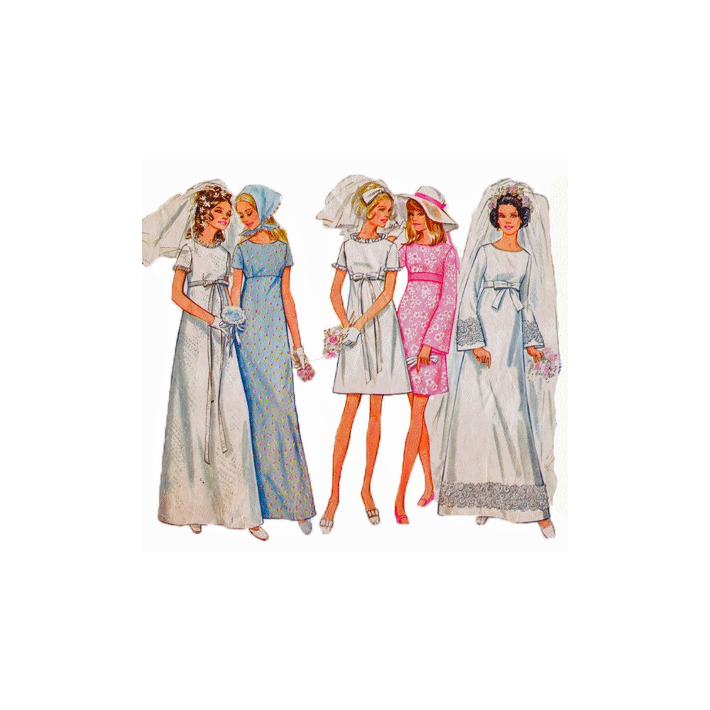 Vintage 60s Sewing Pattern Wedding Dress Empire Waist Bell or Short Sleeves Size 14 Bust 36 Butterick 5660