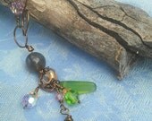 Pink and Green Vintage Crystal Wire Wrapped Front Clasp Necklace