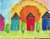 Original Mixed-Media Bright Colorful  8" x 8"  Christian Sunshine Bible Scripture My Father's House