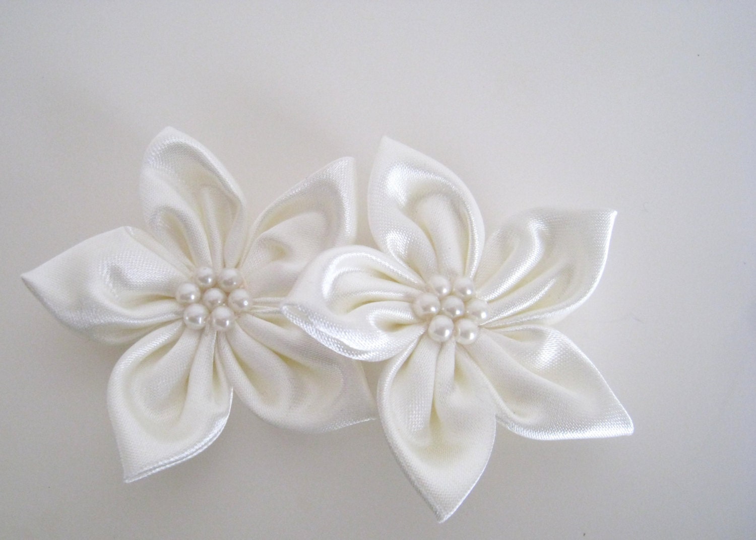 Lot of 2 Ivory Satin Flower Appliques