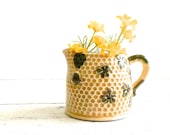 Vintage Creamer Beehive Yellow Honeycomb Small Pitcher Shamrocks - DairyFarmAntiques