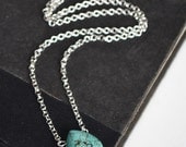 Single Turquoise Drop Stone Necklace, Detailed Vein Turquoise Small Stone Necklace, Blue Stone Jewelry, Single Strand Turquoise Necklace