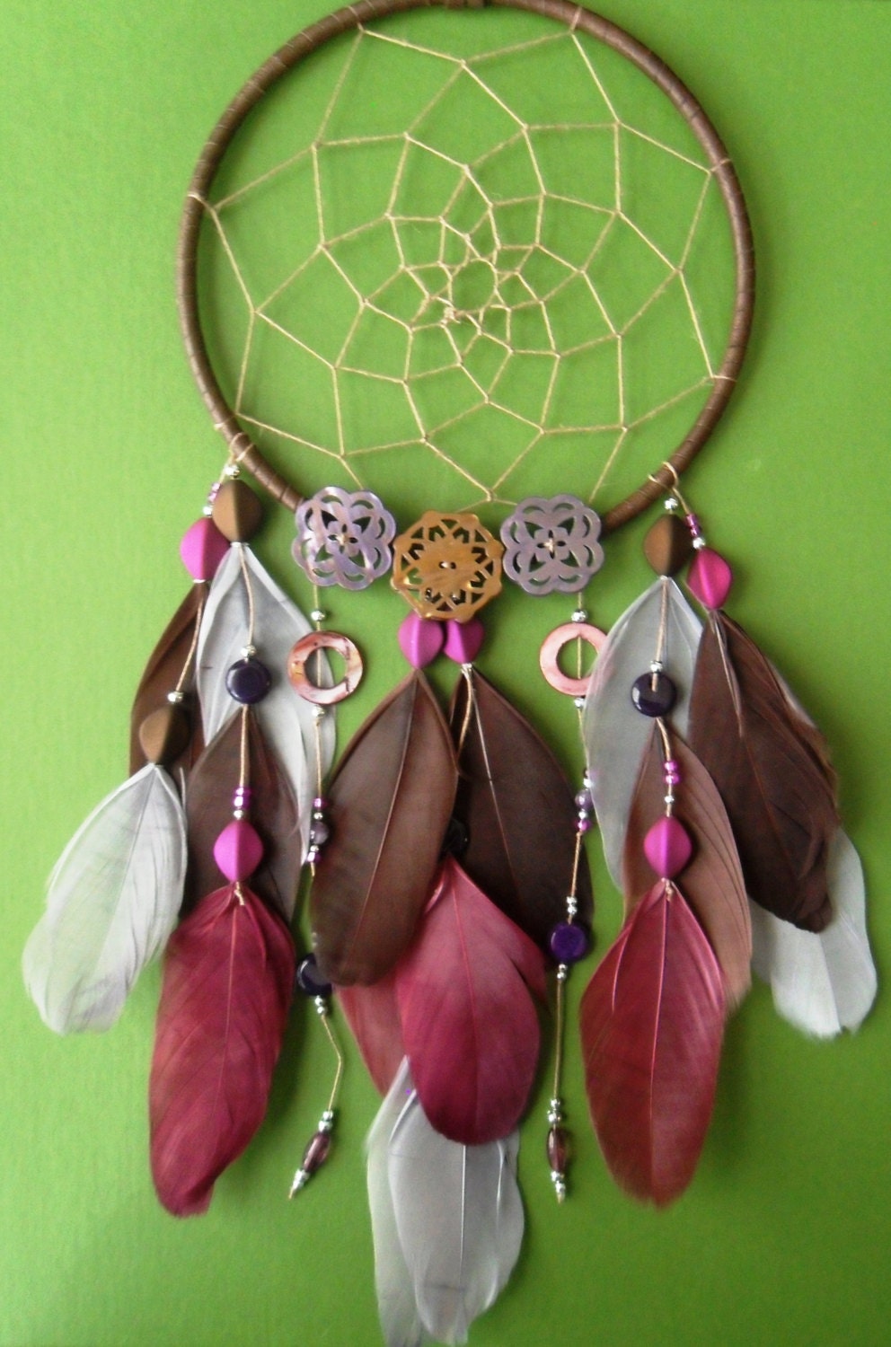 Dream Catcher - Modern - Pink and Brown - Bohemian - Beaded